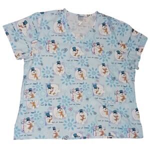 Frosty the Snowman Unisex Scrub Top with Front Pockets Size 2X polyester/cotton